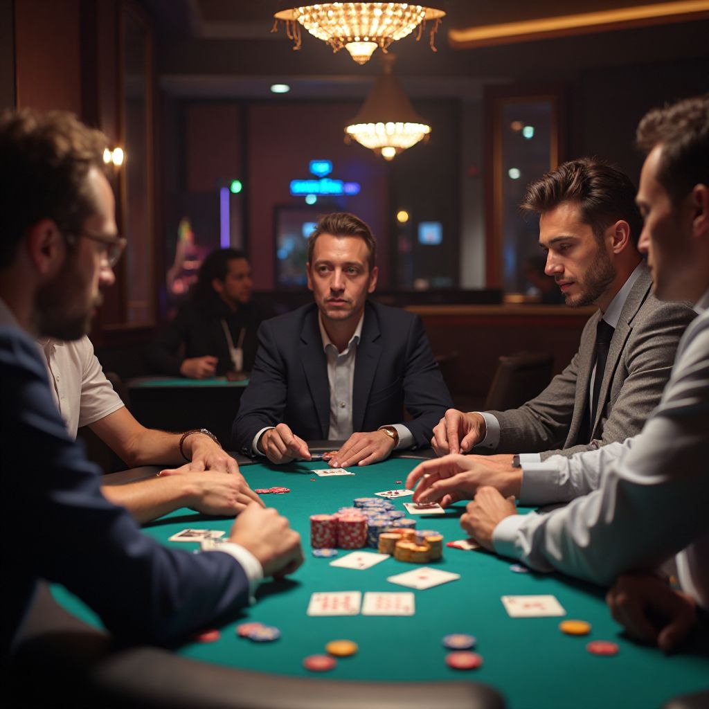 Jogadores em mesa de poker esportivo